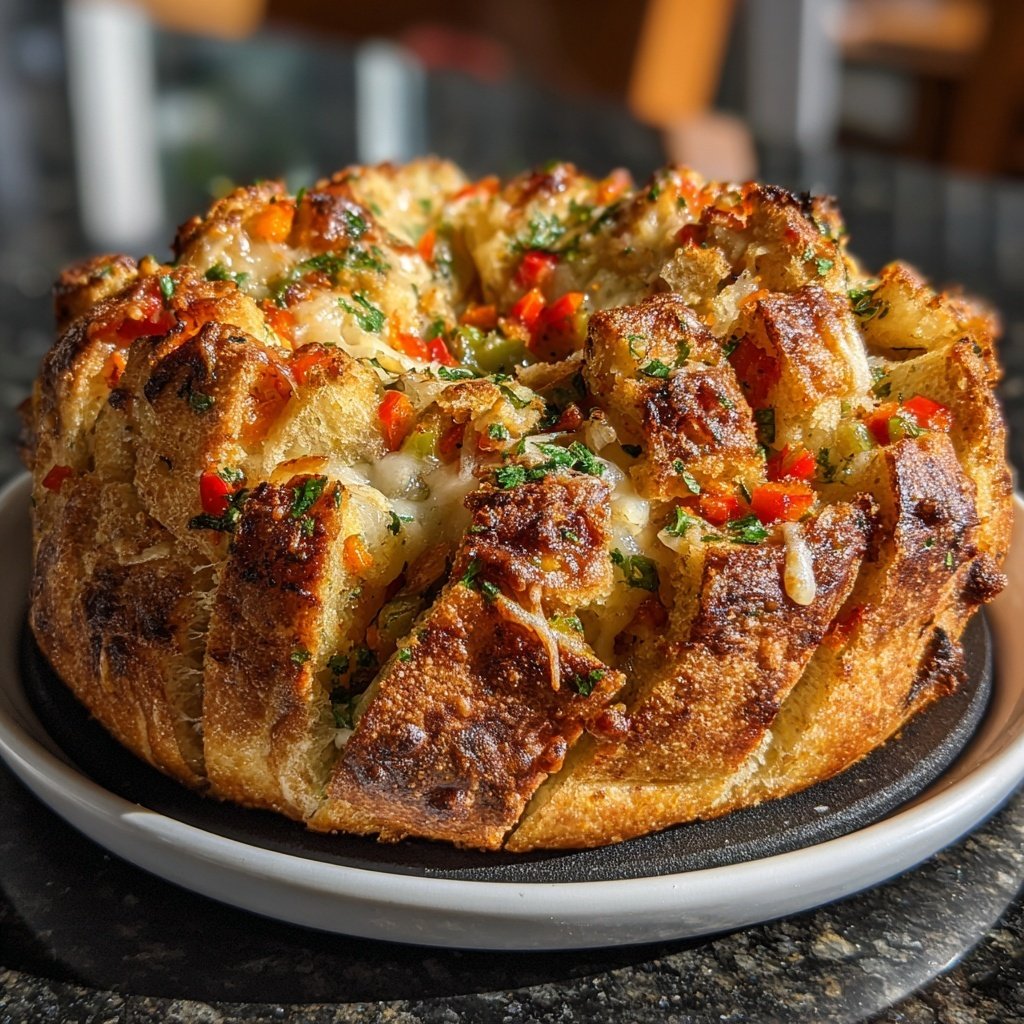 Super Bowl Cheesy Veggie Pull Apart Bread