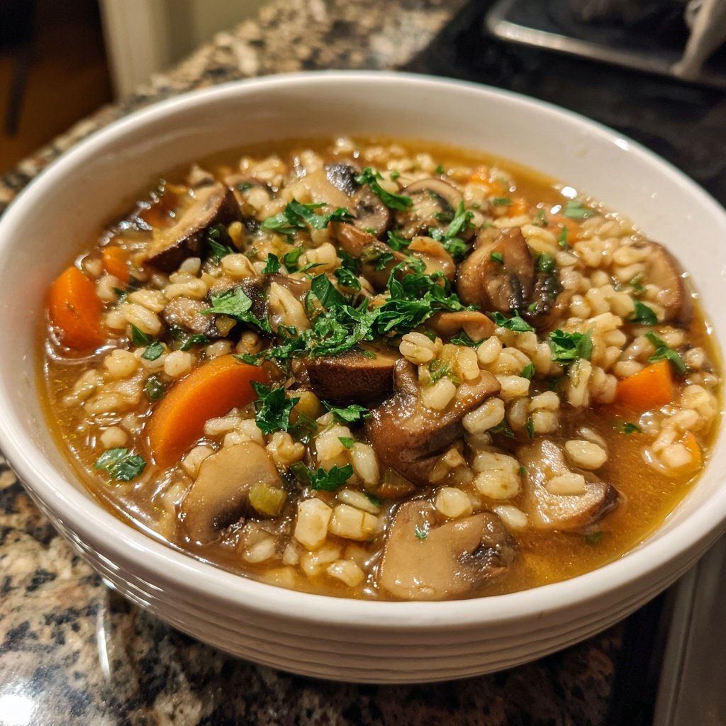 Healthy Crockpot Mushroom Barley Stew
