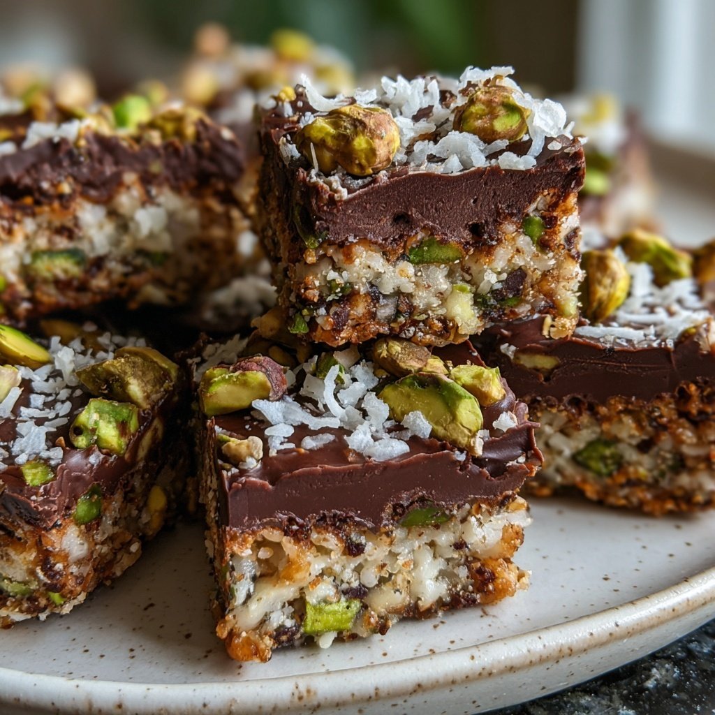 Chocolate Pistachio Coconut Squares
