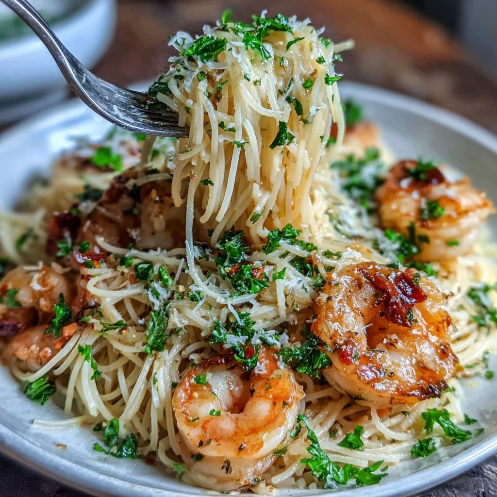 Angel Hair Pasta With Garlic Butter Shrimp