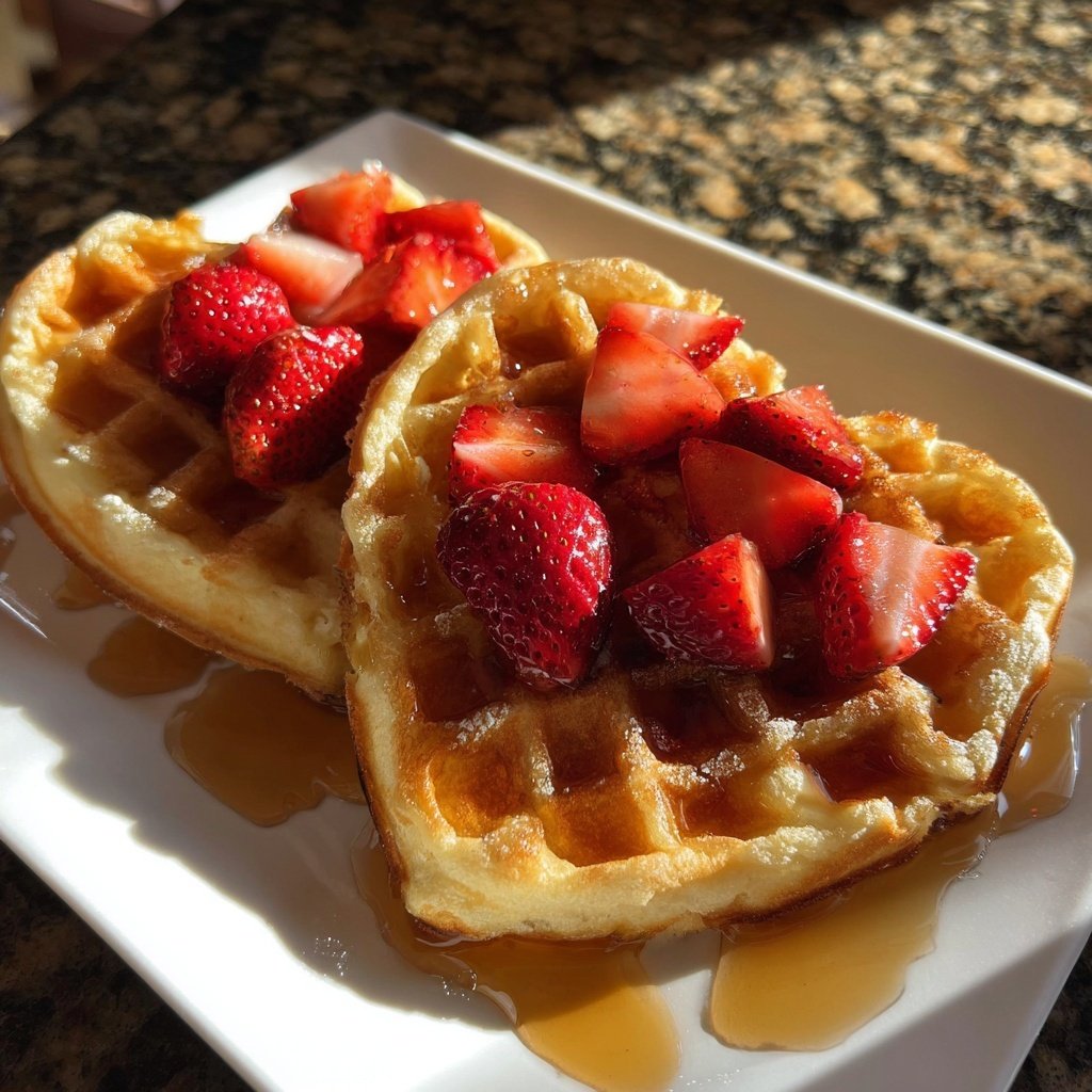 Valentines Breakfast Heart Shaped Waffles
